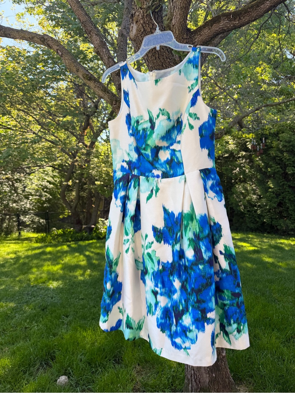 Jessica Howard White Dress with Blue & Green Watercolor Print